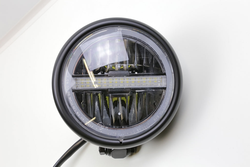 LED-Scheinwerfer Pecos 5 3/4 Zoll mit TFL, schwarz matt, Befestigung unten